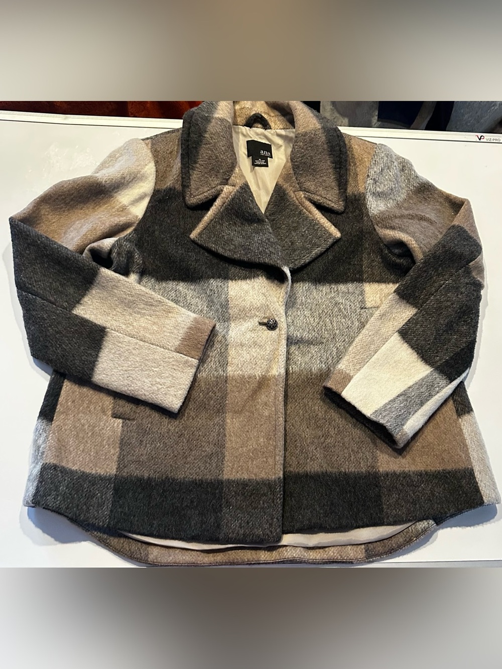 a.n.a A New Approach Women’s Plaid Jacket Gray Hue Sz XLarge Wool Blend Preppy